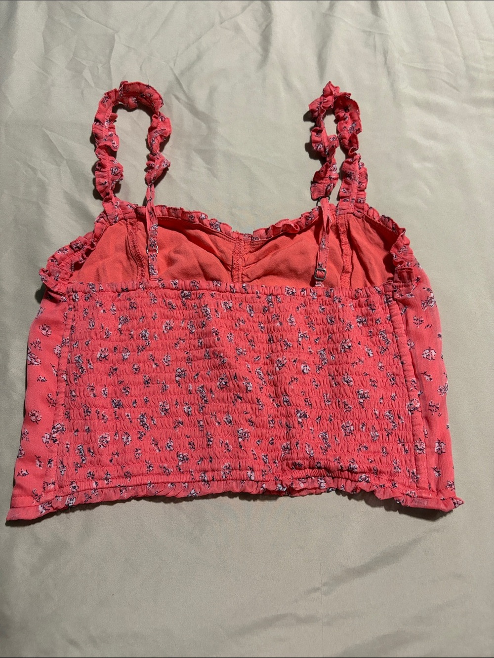 Abercrombie & Fitch Coral Floral Ruffle-Trim Crop Camisole - Picture 3 of 10